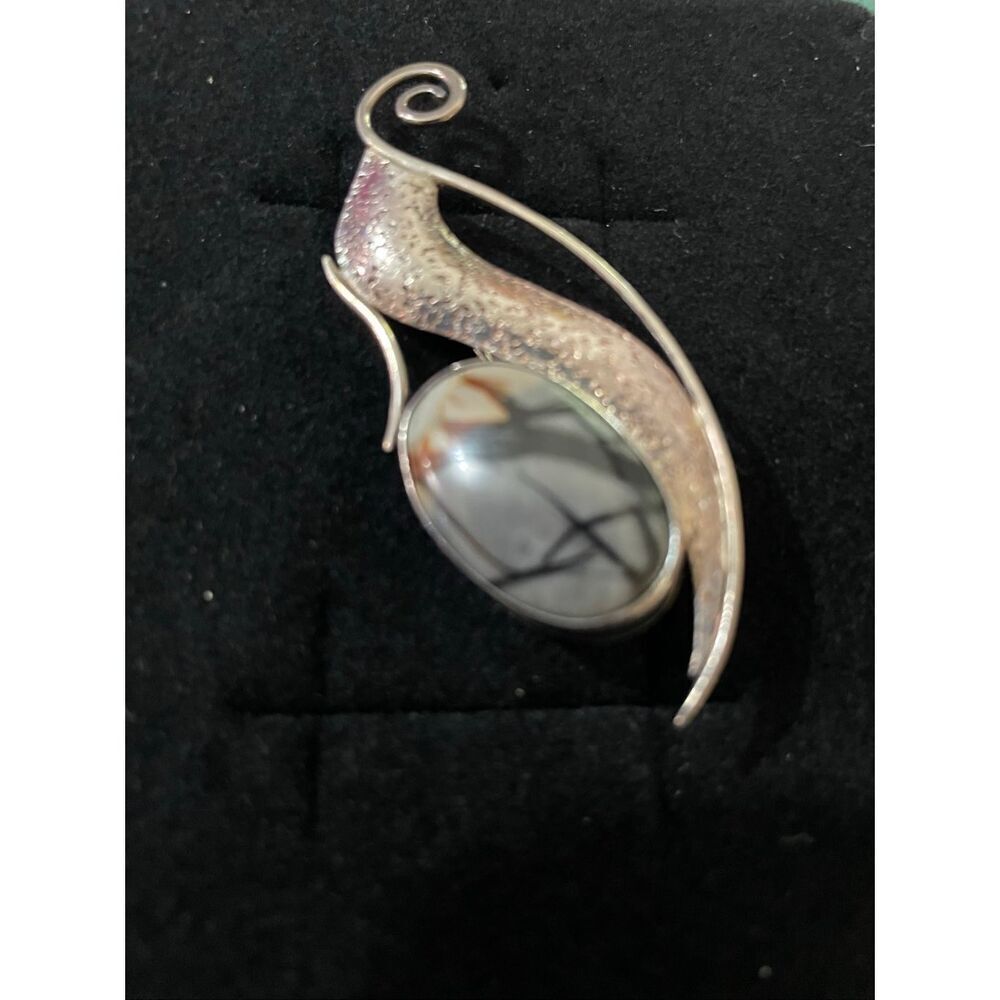 Artisan Sterling Silver Northerner Picasso Jasper Modernist Brooch Pin .925